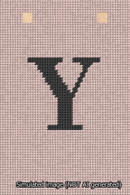 A simulated image of the stitched needlepoint design: Banner 13m Squared Y Black on Pink. Not A.I. generated.