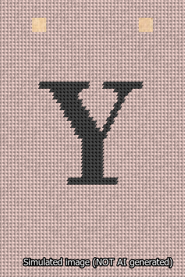 A simulated image of the stitched needlepoint design: Banner 13m Squared Y Black on Pink. Not A.I. generated.
