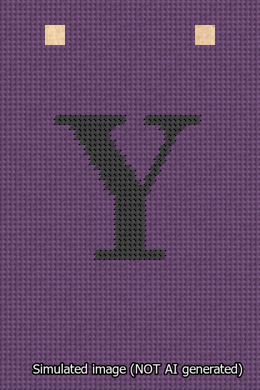 A simulated image of the stitched needlepoint design: Banner 13m Squared Y Black on Purple. Not A.I. generated.