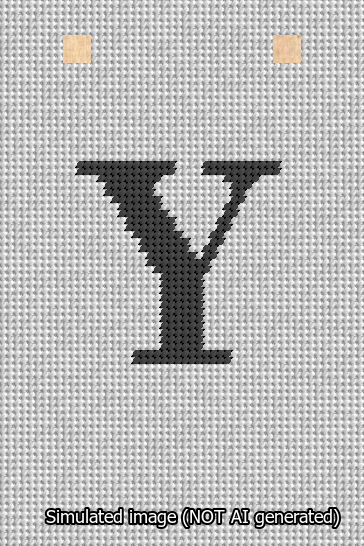 A simulated image of the stitched needlepoint design: Banner 13m Squared Y Black on White. Not A.I. generated.