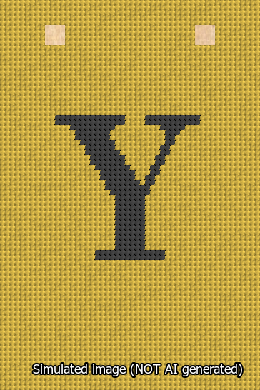 A simulated image of the stitched needlepoint design: Banner 13m Squared Y Black on Yellow. Not A.I. generated.