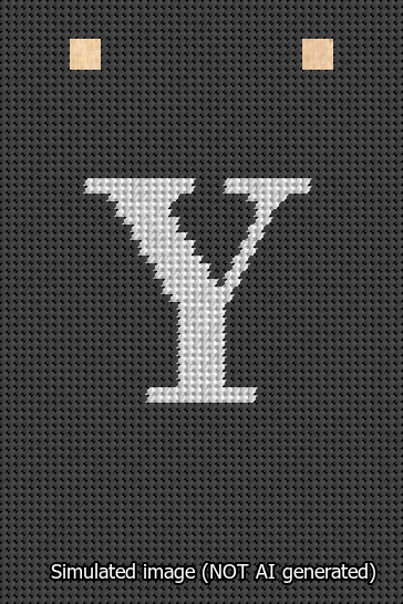 A simulated image of the stitched needlepoint design: Banner 13m Squared Y White on Black. Not A.I. generated.
