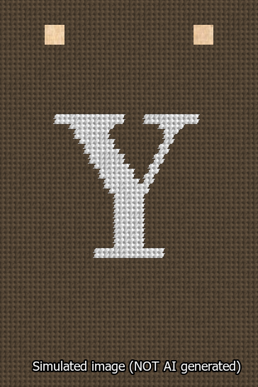 A simulated image of the stitched needlepoint design: Banner 13m Squared Y White on Brown. Not A.I. generated.