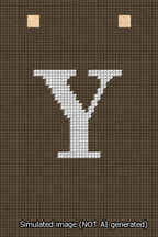 A simulated image of the stitched needlepoint design: Banner 13m Squared Y White on Brown. Not A.I. generated.