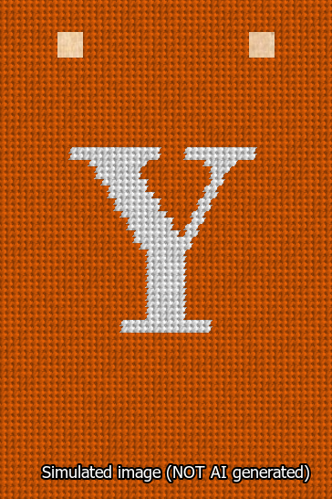 A simulated image of the stitched needlepoint design: Banner 13m Squared Y White on Orange. Not A.I. generated.