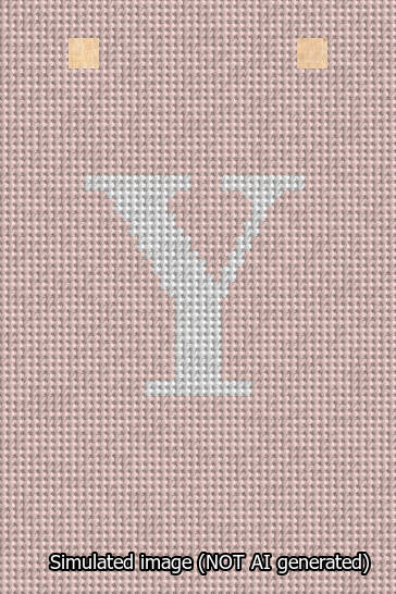 A simulated image of the stitched needlepoint design: Banner 13m Squared Y White on Pink. Not A.I. generated.