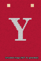 A simulated image of the stitched needlepoint design: Banner 13m Squared Y White on Red. Not A.I. generated.