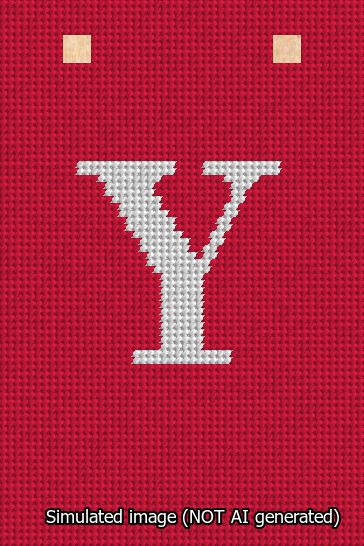 A simulated image of the stitched needlepoint design: Banner 13m Squared Y White on Red. Not A.I. generated.