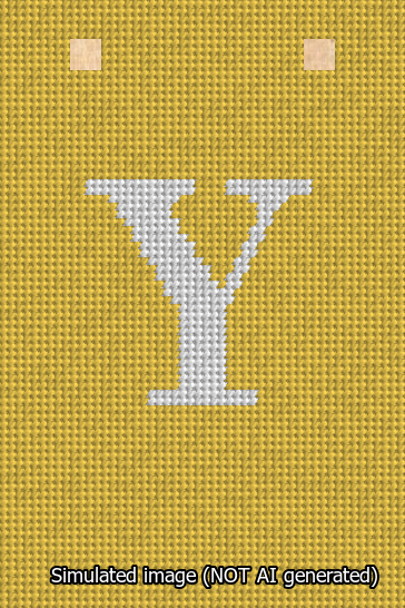 A simulated image of the stitched needlepoint design: Banner 13m Squared Y White on Yellow. Not A.I. generated.