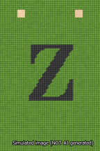 A simulated image of the stitched needlepoint design: Banner 13m Squared Z Black on Light Green. Not A.I. generated.