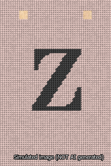 A simulated image of the stitched needlepoint design: Banner 13m Squared Z Black on Pink. Not A.I. generated.