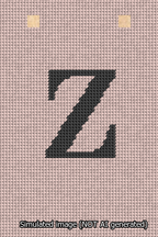 A simulated image of the stitched needlepoint design: Banner 13m Squared Z Black on Pink. Not A.I. generated.