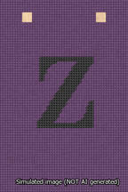 A simulated image of the stitched needlepoint design: Banner 13m Squared Z Black on Purple. Not A.I. generated.