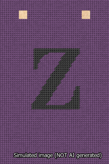 A simulated image of the stitched needlepoint design: Banner 13m Squared Z Black on Purple. Not A.I. generated.