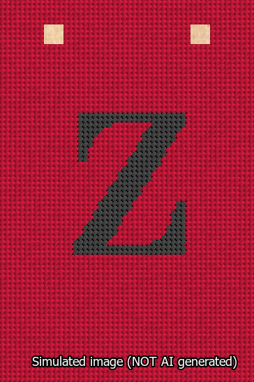 A simulated image of the stitched needlepoint design: Banner 13m Squared Z Black on Red. Not A.I. generated.