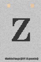 A simulated image of the stitched needlepoint design: Banner 13m Squared Z Black on White. Not A.I. generated.