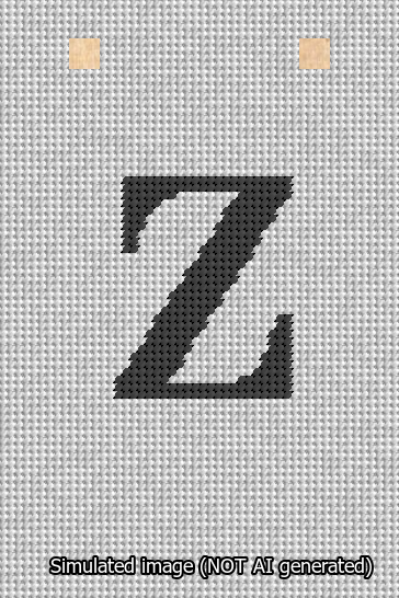 A simulated image of the stitched needlepoint design: Banner 13m Squared Z Black on White. Not A.I. generated.