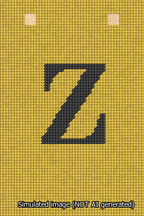 A simulated image of the stitched needlepoint design: Banner 13m Squared Z Black on Yellow. Not A.I. generated.