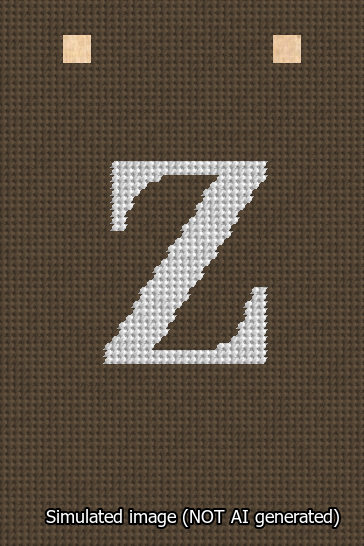 A simulated image of the stitched needlepoint design: Banner 13m Squared Z White on Brown. Not A.I. generated.