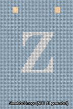 A simulated image of the stitched needlepoint design: Banner 13m Squared Z White on Light Blue. Not A.I. generated.