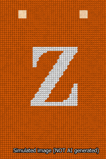 A simulated image of the stitched needlepoint design: Banner 13m Squared Z White on Orange. Not A.I. generated.