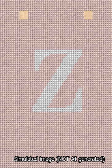 A simulated image of the stitched needlepoint design: Banner 13m Squared Z White on Pink. Not A.I. generated.