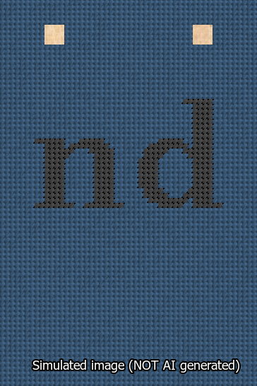 A simulated image of the stitched needlepoint design: Banner 13m Squared nd Black on Blue. Not A.I. generated.