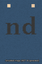 A simulated image of the stitched needlepoint design: Banner 13m Squared nd Black on Blue. Not A.I. generated.