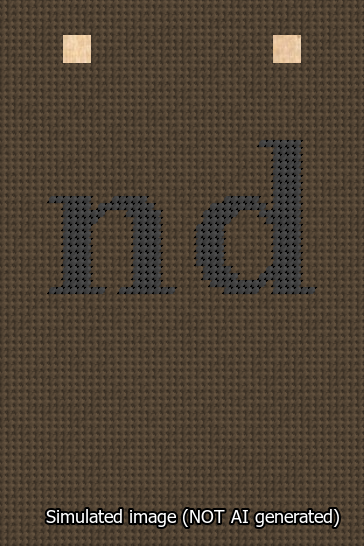 A simulated image of the stitched needlepoint design: Banner 13m Squared nd Black on Brown. Not A.I. generated.