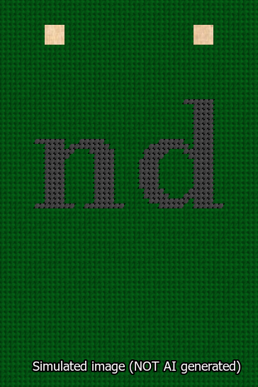 A simulated image of the stitched needlepoint design: Banner 13m Squared nd Black on Green. Not A.I. generated.