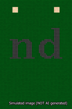 A simulated image of the stitched needlepoint design: Banner 13m Squared nd Black on Green. Not A.I. generated.