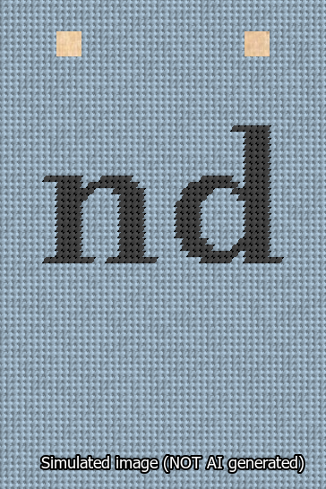 A simulated image of the stitched needlepoint design: Banner 13m Squared nd Black on Light Blue. Not A.I. generated.