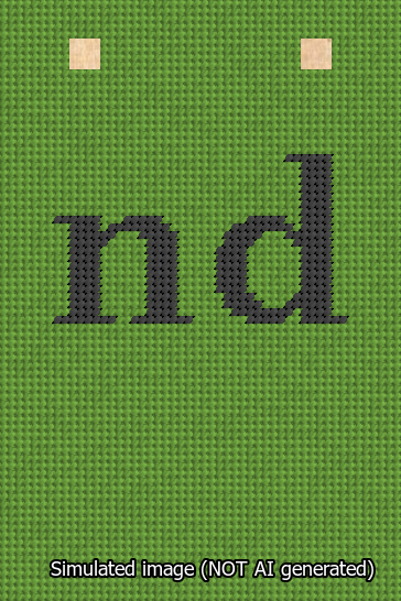 A simulated image of the stitched needlepoint design: Banner 13m Squared nd Black on Light Green. Not A.I. generated.