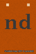 A simulated image of the stitched needlepoint design: Banner 13m Squared nd Black on Orange. Not A.I. generated.