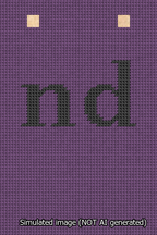 A simulated image of the stitched needlepoint design: Banner 13m Squared nd Black on Purple. Not A.I. generated.