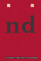 A simulated image of the stitched needlepoint design: Banner 13m Squared nd Black on Red. Not A.I. generated.