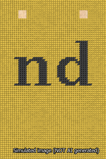 A simulated image of the stitched needlepoint design: Banner 13m Squared nd Black on Yellow. Not A.I. generated.