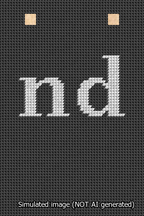 A simulated image of the stitched needlepoint design: Banner 13m Squared nd White on Black. Not A.I. generated.