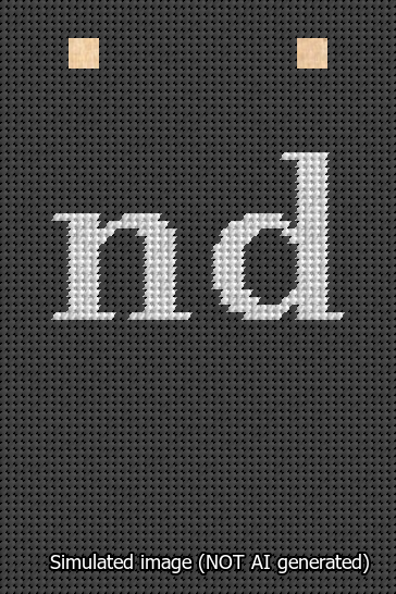 A simulated image of the stitched needlepoint design: Banner 13m Squared nd White on Black. Not A.I. generated.