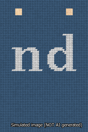A simulated image of the stitched needlepoint design: Banner 13m Squared nd White on Blue. Not A.I. generated.