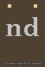 A simulated image of the stitched needlepoint design: Banner 13m Squared nd White on Brown. Not A.I. generated.