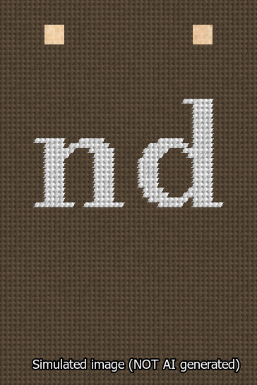 A simulated image of the stitched needlepoint design: Banner 13m Squared nd White on Brown. Not A.I. generated.