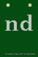 A simulated image of the stitched needlepoint design: Banner 13m Squared nd White on Green. Not A.I. generated.