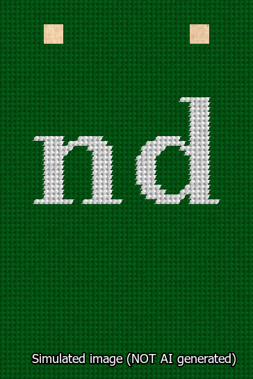 A simulated image of the stitched needlepoint design: Banner 13m Squared nd White on Green. Not A.I. generated.