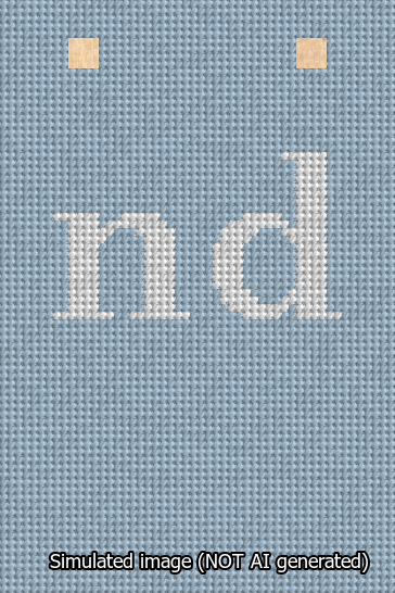 A simulated image of the stitched needlepoint design: Banner 13m Squared nd White on Light Blue. Not A.I. generated.
