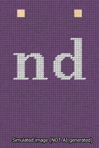 A simulated image of the stitched needlepoint design: Banner 13m Squared nd White on Purple. Not A.I. generated.
