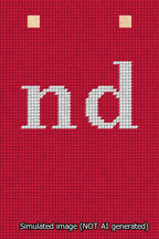 A simulated image of the stitched needlepoint design: Banner 13m Squared nd White on Red. Not A.I. generated.