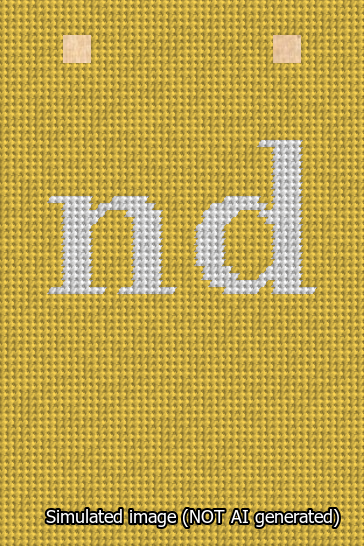 A simulated image of the stitched needlepoint design: Banner 13m Squared nd White on Yellow. Not A.I. generated.