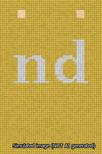 A simulated image of the stitched needlepoint design: Banner 13m Squared nd White on Yellow. Not A.I. generated.