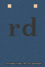 A simulated image of the stitched needlepoint design: Banner 13m Squared rd Black on Blue. Not A.I. generated.